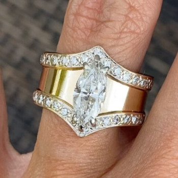 4.5ctw Marquise Cut White Sapphire Pave Accents Wide Band Ring