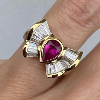 1.2ct Pear Cut Ruby Art Deco Bow Ring