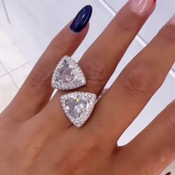 7.6ctw Halo Trillion Cut White Sapphire Two Stone Engagement Ring