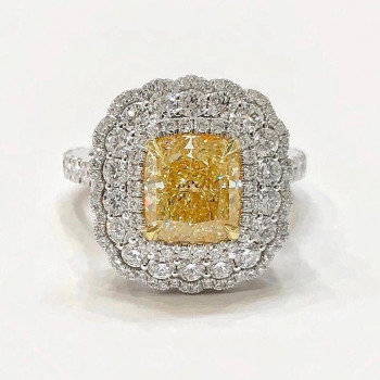 4ct Cushion Cut Yellow Sapphire Halo Cocktail Ring