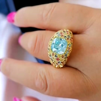 4ct Aquamarine Multi-Color Sapphires Paved Cocktail Ring