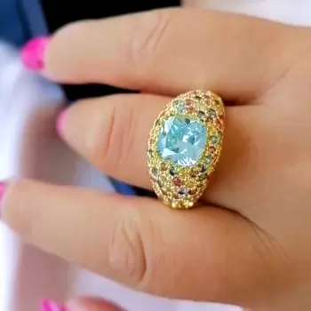 4ct Aquamarine Multi-Color Sapphires Paved Cocktail Ring