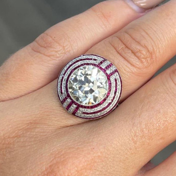 3.8ct Round Cut White Sapphire Art-Deco Ruby Engagement Ring