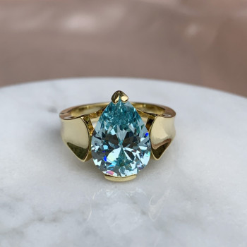 5.4ct Pear Cut Aquamarine Engagement Ring