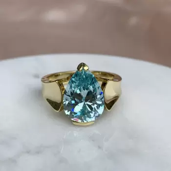 5.4ct Pear Cut Aquamarine Engagement Ring