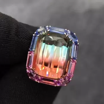 6.8ct Cushion Cut Bi-color Tourmaline Cocktail Ring