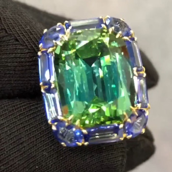 6.8ct Halo Cushion Cut Green Sapphire Halo Cocktail Ring