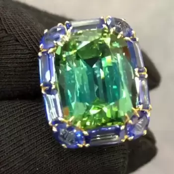 6.8ct Halo Cushion Cut Green Sapphire Halo Cocktail Ring