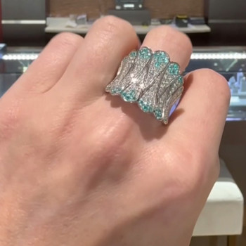 Round Cut Paraiba and White Sapphire Cocktail Ring