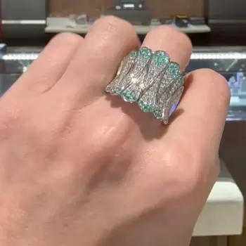 Round Cut Paraiba and White Sapphire Cocktail Ring