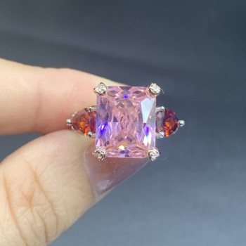 8ct Three-stone Radiant Cut Pink Sapphire Ring
