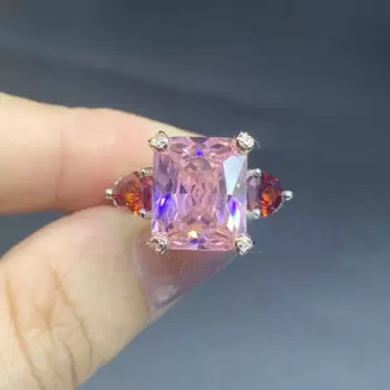 8ct Three-stone Radiant Cut Pink Sapphire Ring