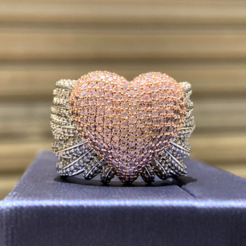 Angel Wing Pink Sapphire Paved Heart Cocktail Ring