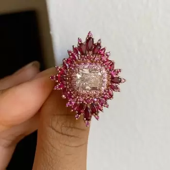 4ct Cushion Cut Pink Sapphire Ruby Halo Vintage Cocktail Ring