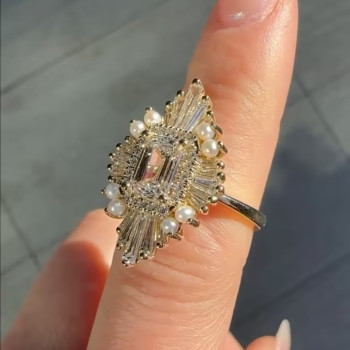 3.8ct Vintage Emerald Cut White sapphire Engagement Ring