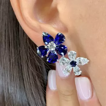12.55ct Luminous Sapphire Floral Cluster Earclips