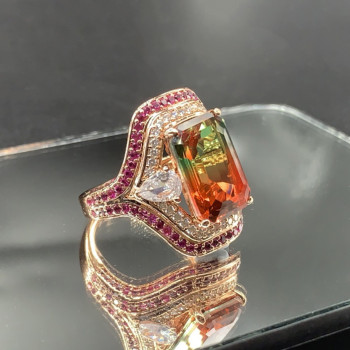6.2ct Emerald Cut Bicolor Tourmaline Cocktail Ring