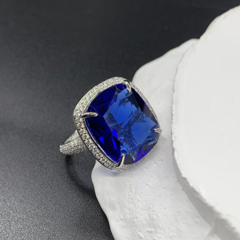 15ct Cushion Cut Sapphire Halo Engagement Ring