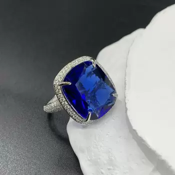 15ct Cushion Cut Sapphire Halo Engagement Ring