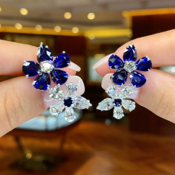 12.55ct Luminous Sapphire Floral Cluster Earclips