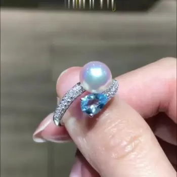 Fashion Created Aquamarine White Pearl Ring