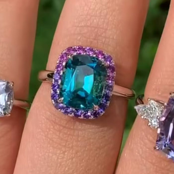 5.8ct Cushion Cut Green Sapphire Halo Cocktail Ring