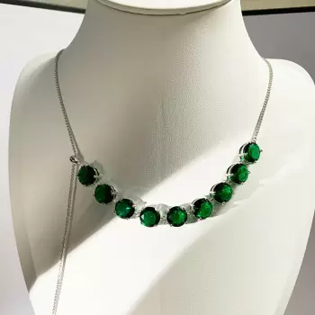 34ctw Round Cut Emerald Green Sapphire Adjustable Bolo Necklace