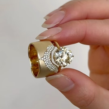 3.8ct Round Cut Paved Wide Band Wedding Ring Set