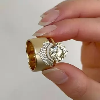 3.8ct Round Cut Paved Wide Band Wedding Ring Set