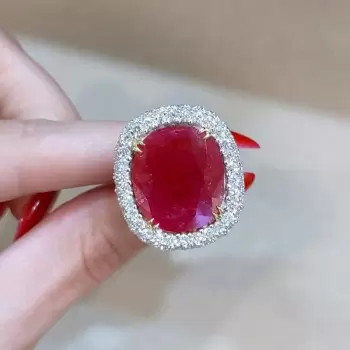 8.2ct Cushion Cut Ruby Paved Halo Cocktail Ring