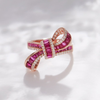 Invisible Set Baguette Cut Ruby Bow Ring