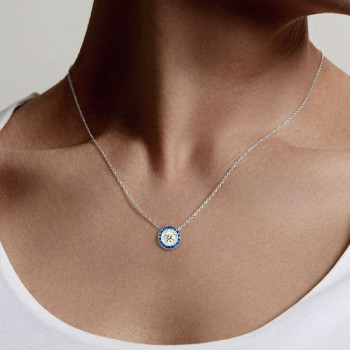 4.55ct Halo Round Cut Sapphire Necklace Pendant