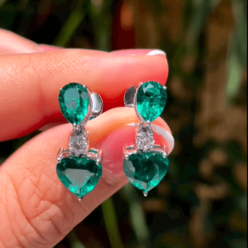 9.5ctw Heart and Pear Cut Emeralds Drop Earrings 