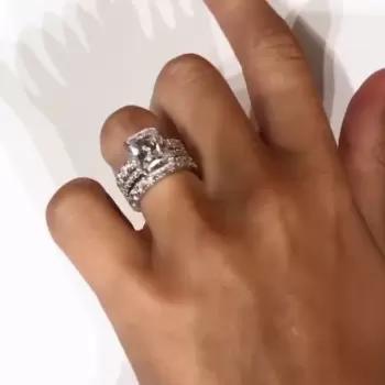 4ct Radiant Cut White Sapphire 3pcs Bridal Set