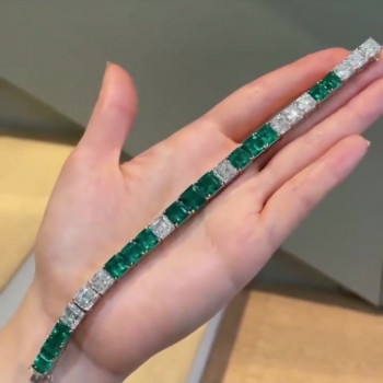 Princess Cut Emerald & White Sapphire Bracelet