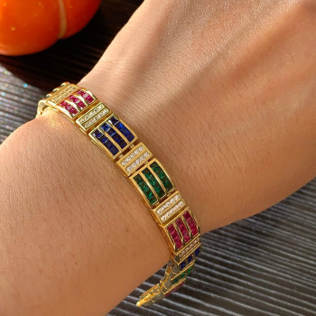 12ctw Princess Cut Multi-color Sapphire Vintage Bracelet