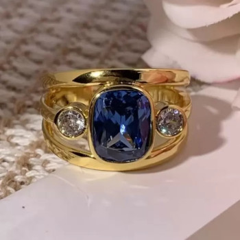 3ctw Cushion Cut Sapphire Three-Stone Ring