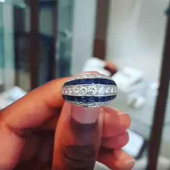 5ct Round Cut White and Blue Sapphire Vintage Wedding Band