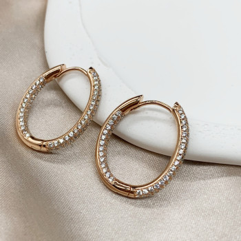 Classic Round Cut White Sapphire Hoop Earrings in Rose Gold