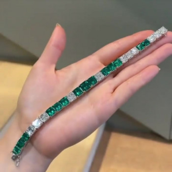 Princess Cut Emerald & White Sapphire Bracelet