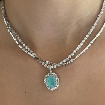 5.8ct Removable Paraíba Tourmaline Pendant With Tennis Necklace