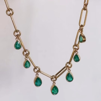 15ctw Pear Cut Emerald Link Chain Station Necklace