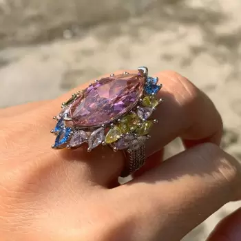 11ct Halo Marquise Cut Pink Sapphire Cocktail Ring