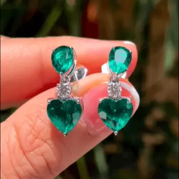 9.5ctw Heart and Pear Cut Emeralds Drop Earrings 