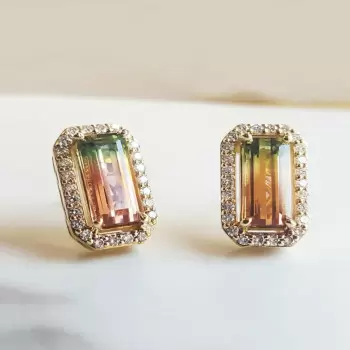 4ctw Halo Bicolor Tourmaline Stud Earrings