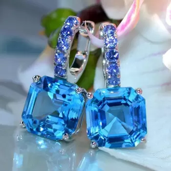 10CTW Asscher Cut Aquamarine Drop Earrings