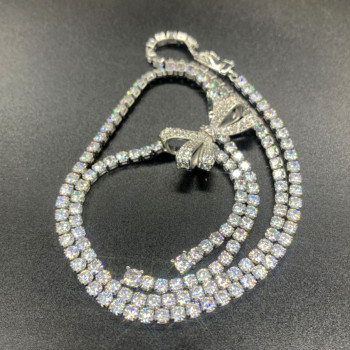 40ctw Round Cut White Sapphre Bowknot Tennis Necklace