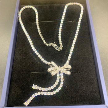 40ctw Round Cut White Sapphre Bowknot Tennis Necklace