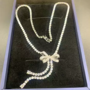 40ctw Round Cut White Sapphre Bowknot Tennis Necklace