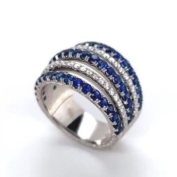 Round Cut Sapphire Wide Wedding Band in Sterling Silver